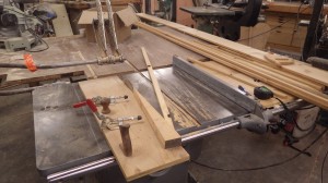 Cutting the scarf joints on my table saw with my scarfing jig.